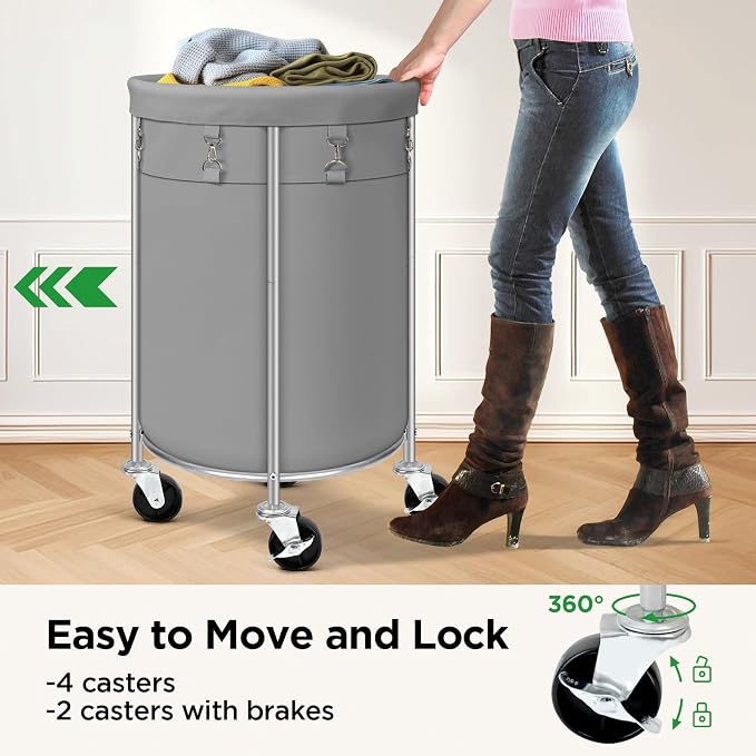 Laundry Hamper with Wheels, 100L Round Rolling Laundry Basket Sorter with