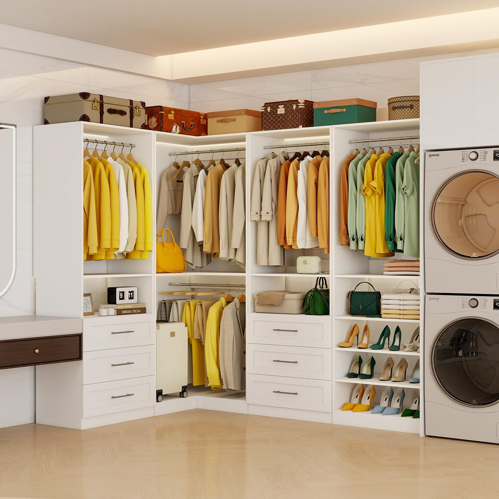 Closet System of 4 Set, 8.5FT-18.5FT Closet Organizer Systems with 6 Drawers ...