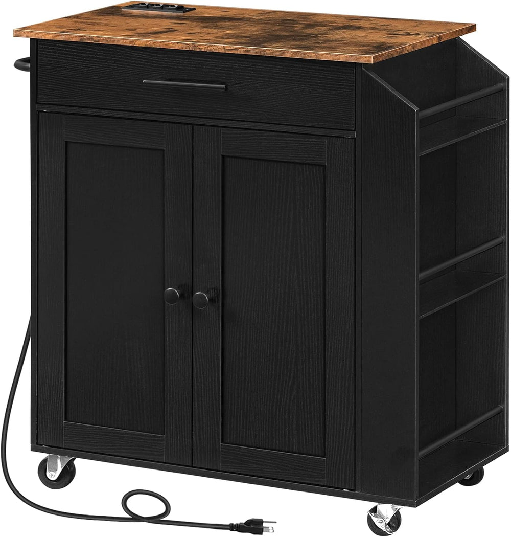 HOOBRO Kitchen Island with Power Outlet, Storage Island with Spice Rack and D...