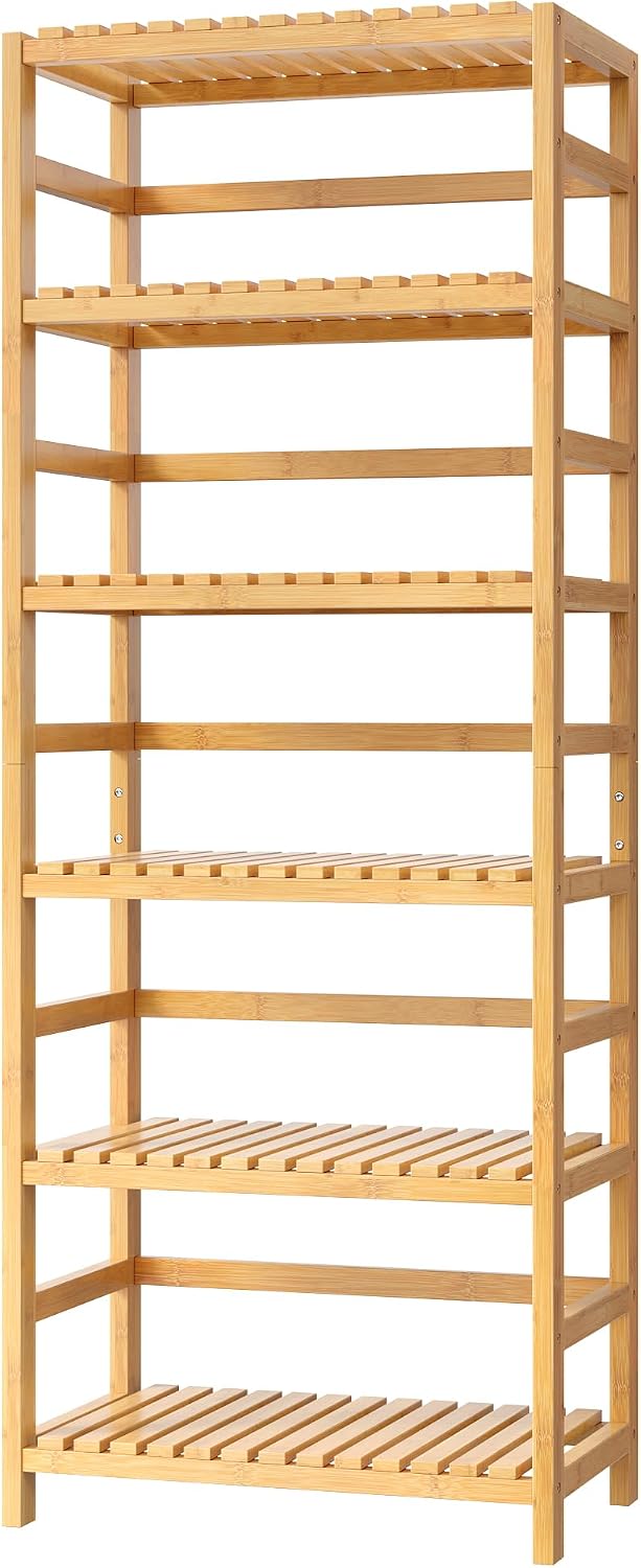 FOTOSOK 6-Tier Bamboo Shelf with Adjustable Shelves, Bamboo Kitchen Cabinet