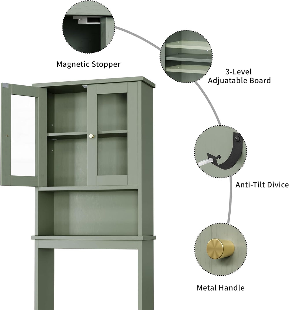 Shintenchi Over the Toilet Storage Cabinet, Bathroom Glass Door Green