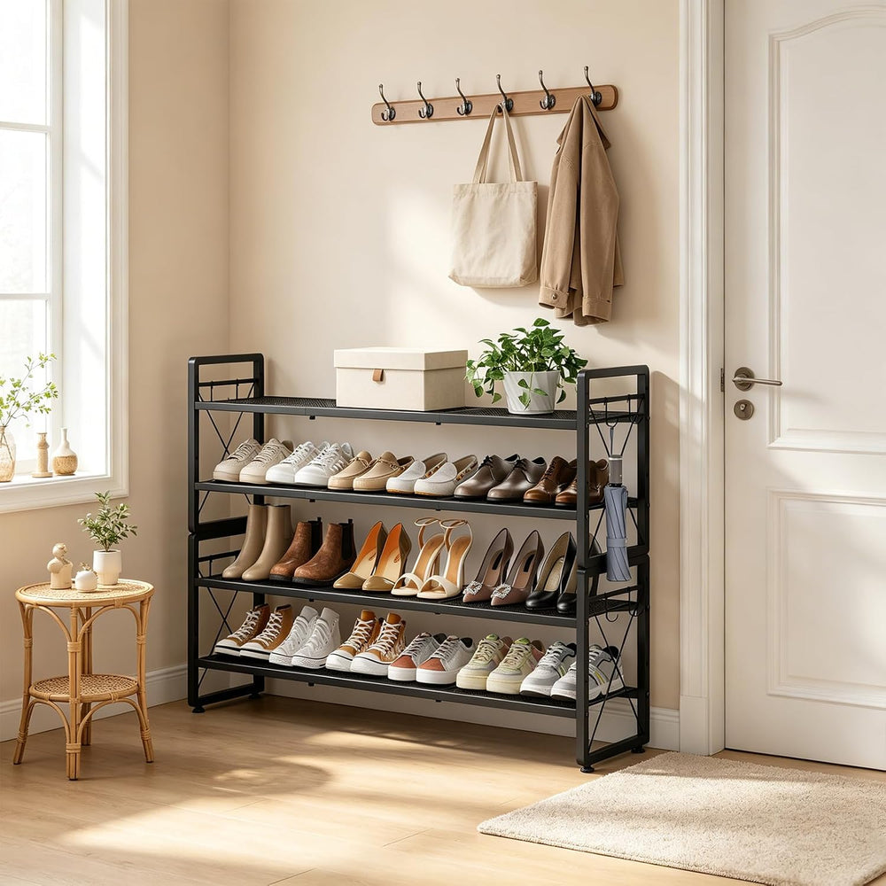 ELYKEN Shoe Rack, 4-Tier Expandable Shoe Organizer, Shoe Shelf for Closet