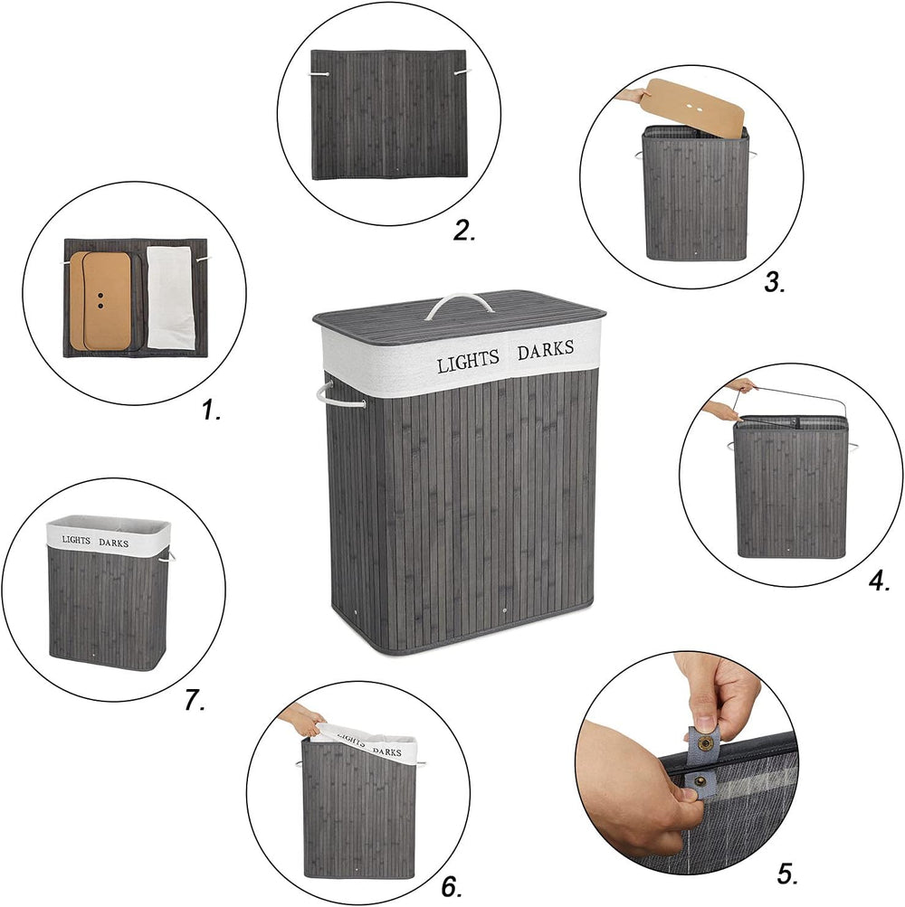 Meerveil Laundry Basket Bamboo Foldable Laundry Storage Bin with Removable Li...