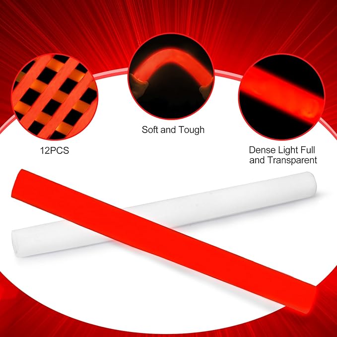 Glow Foam Sticks Bulk, 24 Pcs Red Giant LED Light Up Sticks 3 Modes Flashing ...