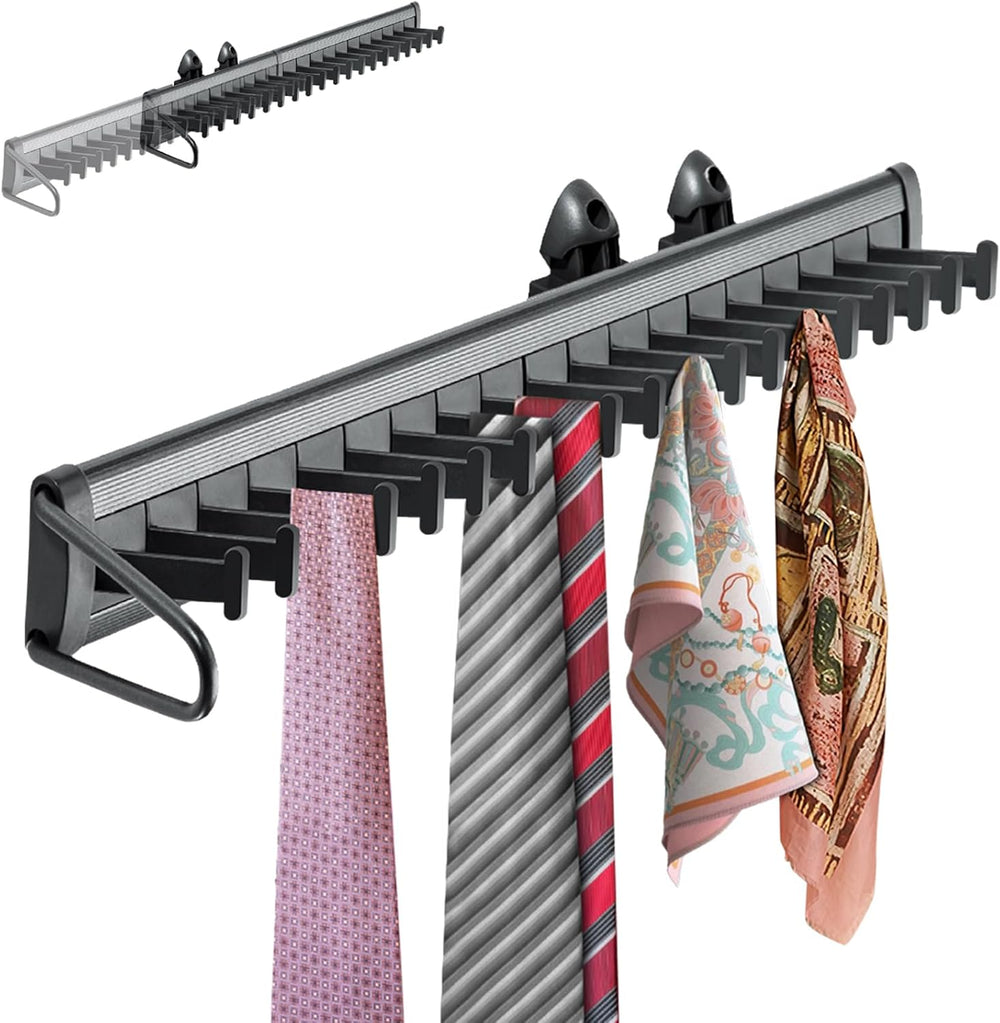 Sliding Tie Rack Hanger for Closet, 20 Tie Pull Out Belt Rack Organizer