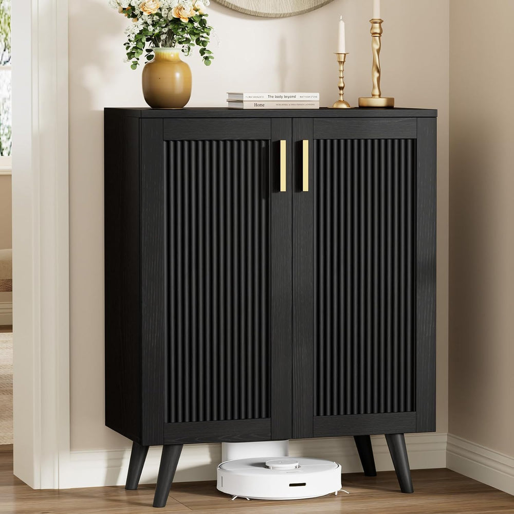 Fluted Shoe Cabinet with Doors, 4-Tier Entryway Shoe Storage