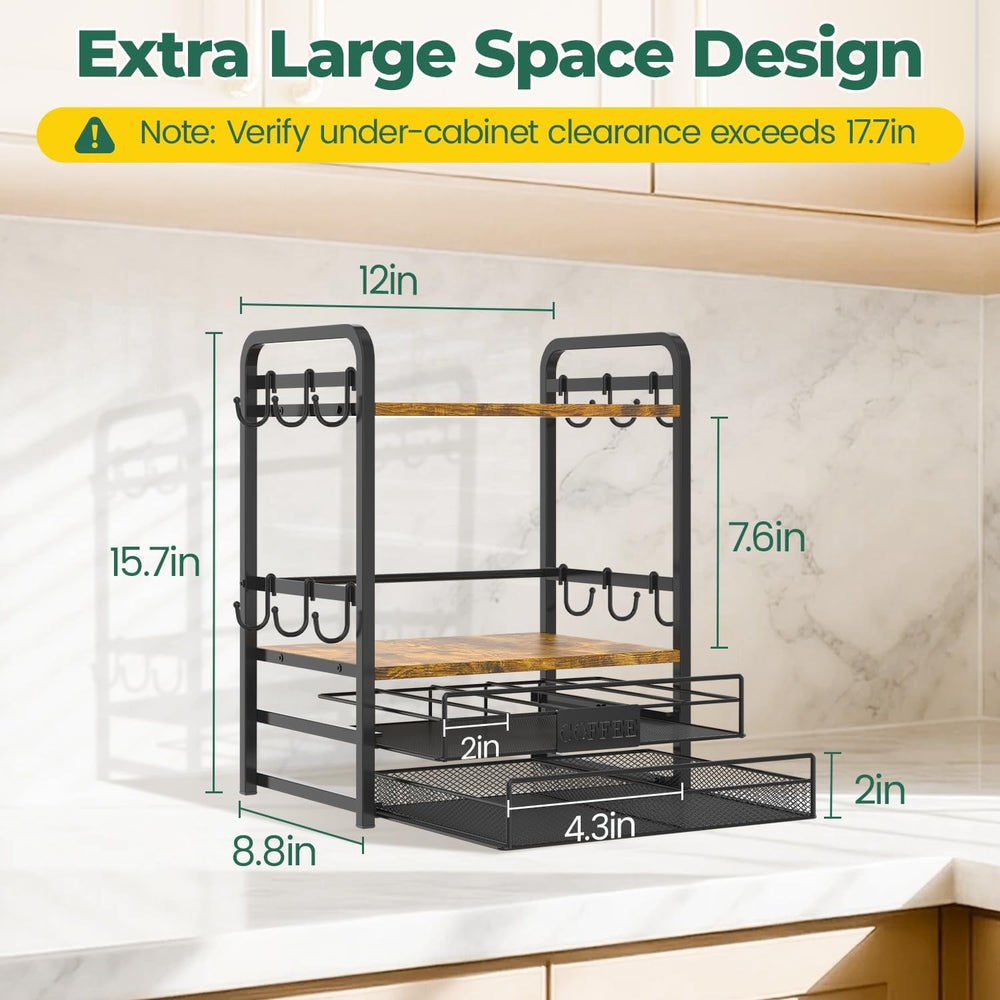 Coffee Bar Organizer Station Shelf Mug Holder for Countertop
