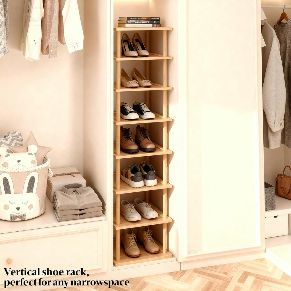 Aniston 8 Tier Bamboo Shoe Rack, Free Standing Slim Narrow Shoe Storage, Vert...