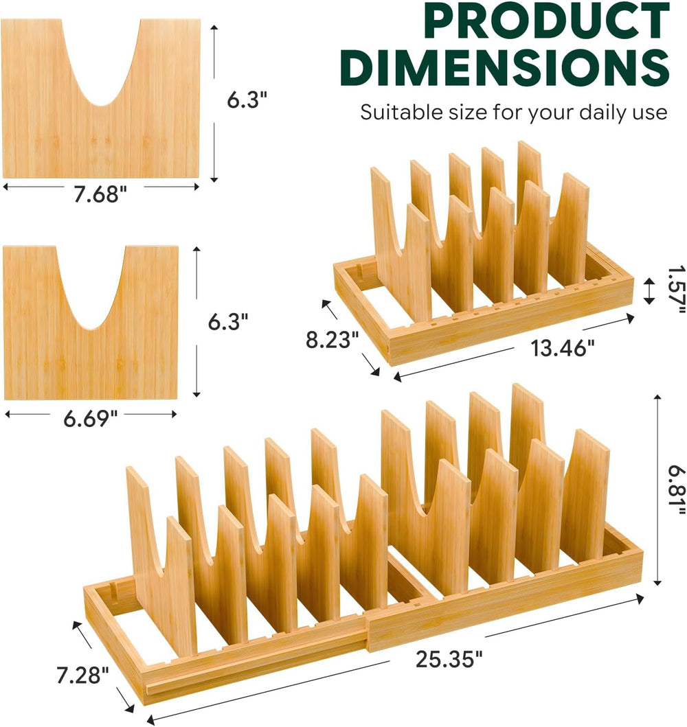 Simple Trending Bamboo Pot and Pan Organizer, Expandable Lid Holder Rack