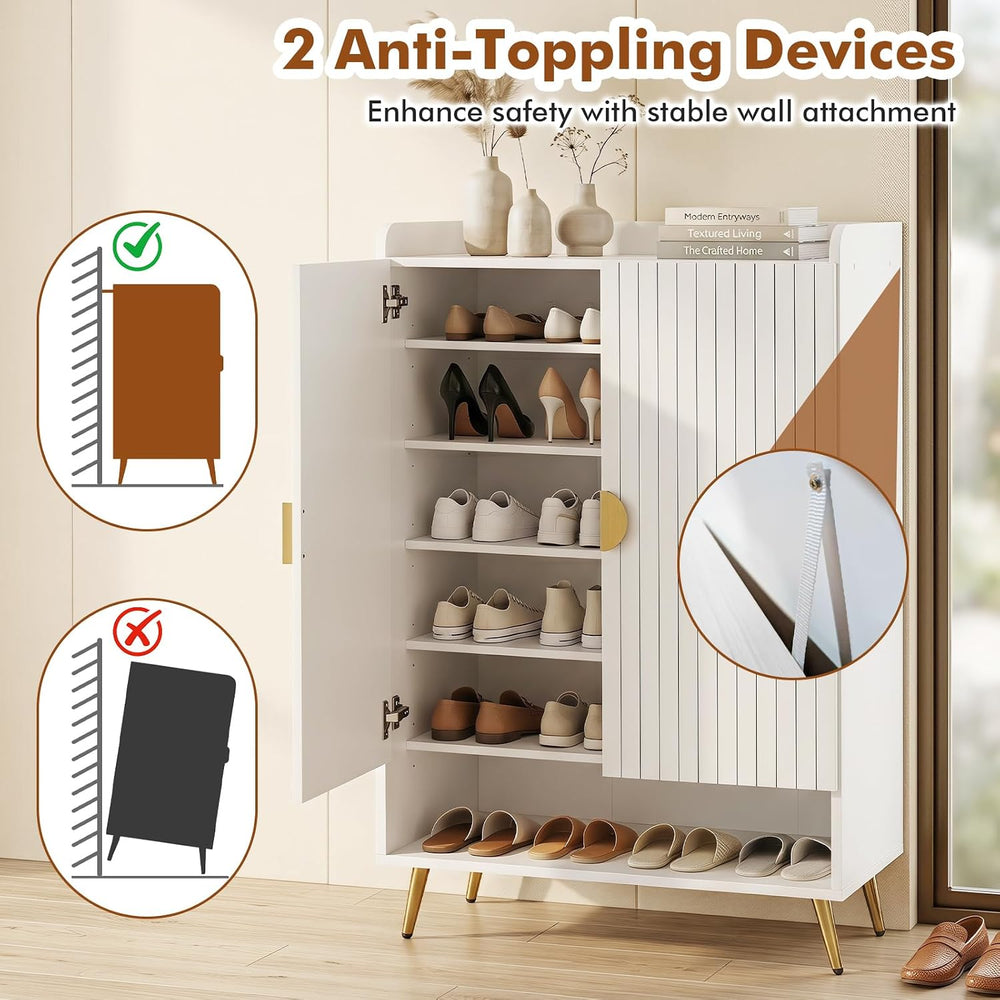 GIANTEX Shoe Storage Cabinet w/Doors, Adjustable Shelves, Metal Legs, White