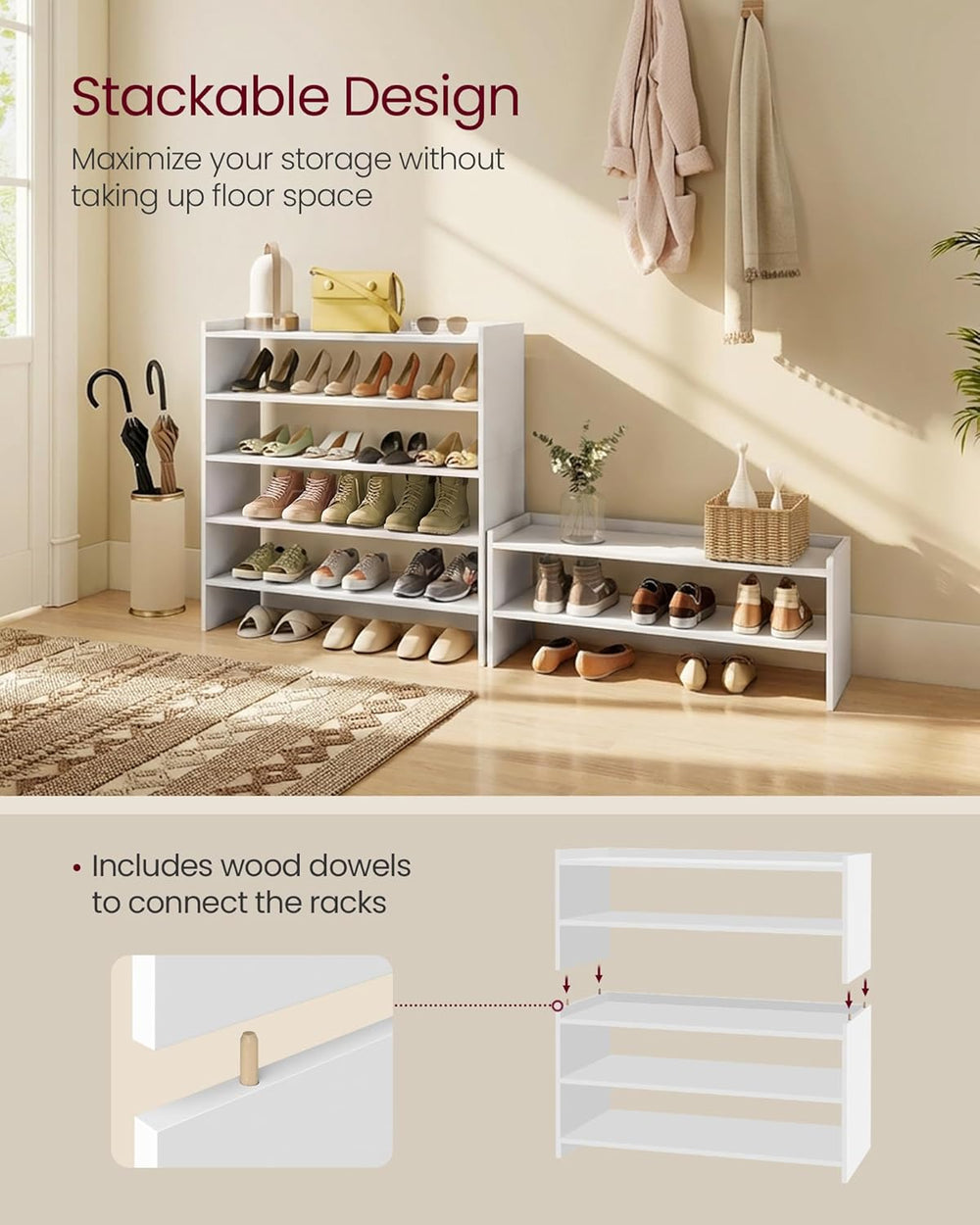 VASAGLE CUSTOS Collection - Shoe Rack for Closet, Stackable Shoe Organizer Sh...