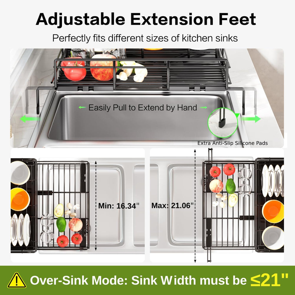 Expandable Dish Drying Rack, Stainless Steel Over Sink Dish Drainer for Kitch...