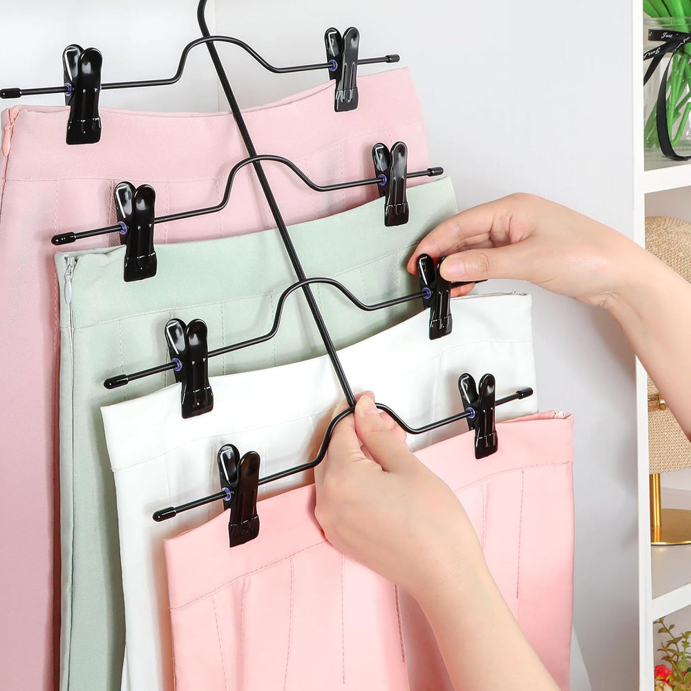 TOPIA HANGER 4 Tier Metal Skirt Hangers with Clips 80% Space Saving 2 Pack