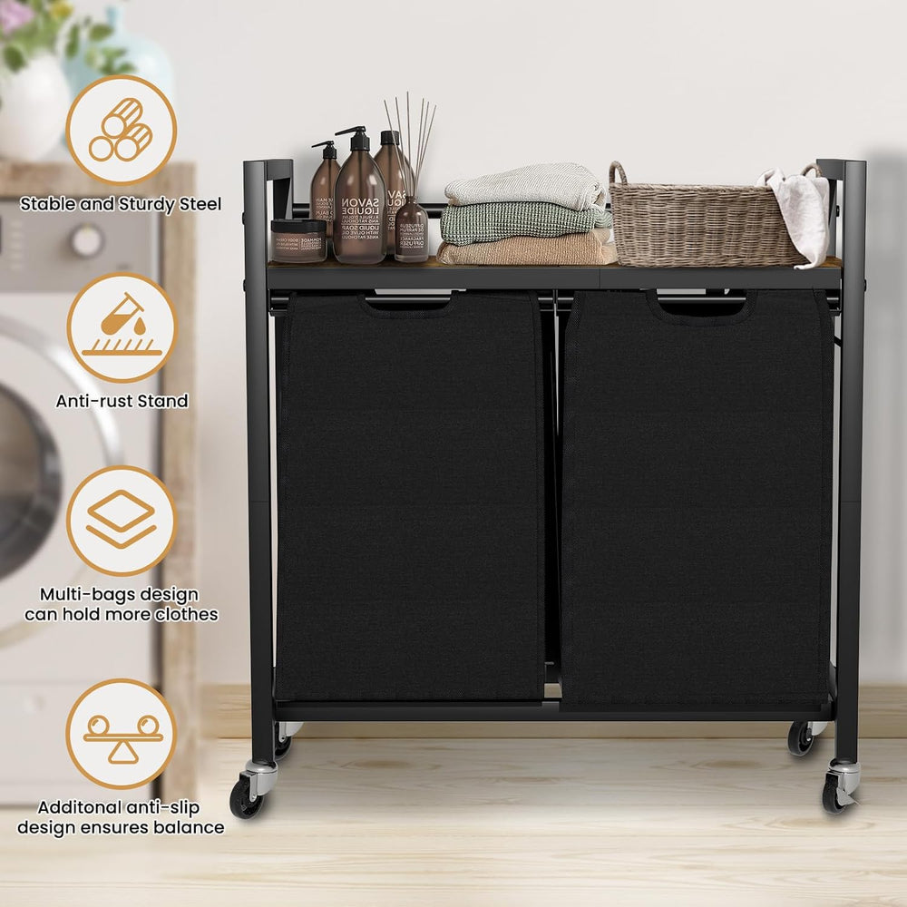 SwaaVee Laundry Sorter, Laundry Hamper with Wooden Top Shelf, 2×14.5Gal(110L)...