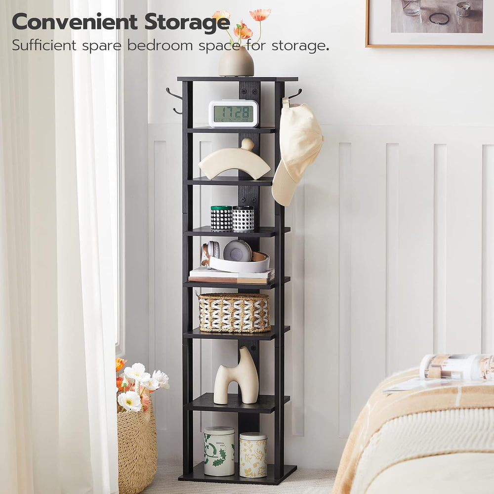 HOOBRO 8 Tiers Vertical Shoe Rack, Wooden Shoe Storage Organizer with Hooks, ...