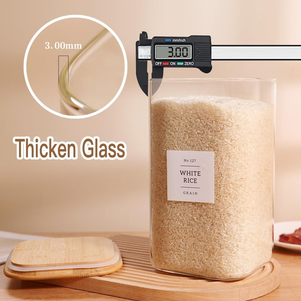 CZZGSM 2 Pack Square Glass Flour and Sugar Containers with 132 Kitchen Pantry...