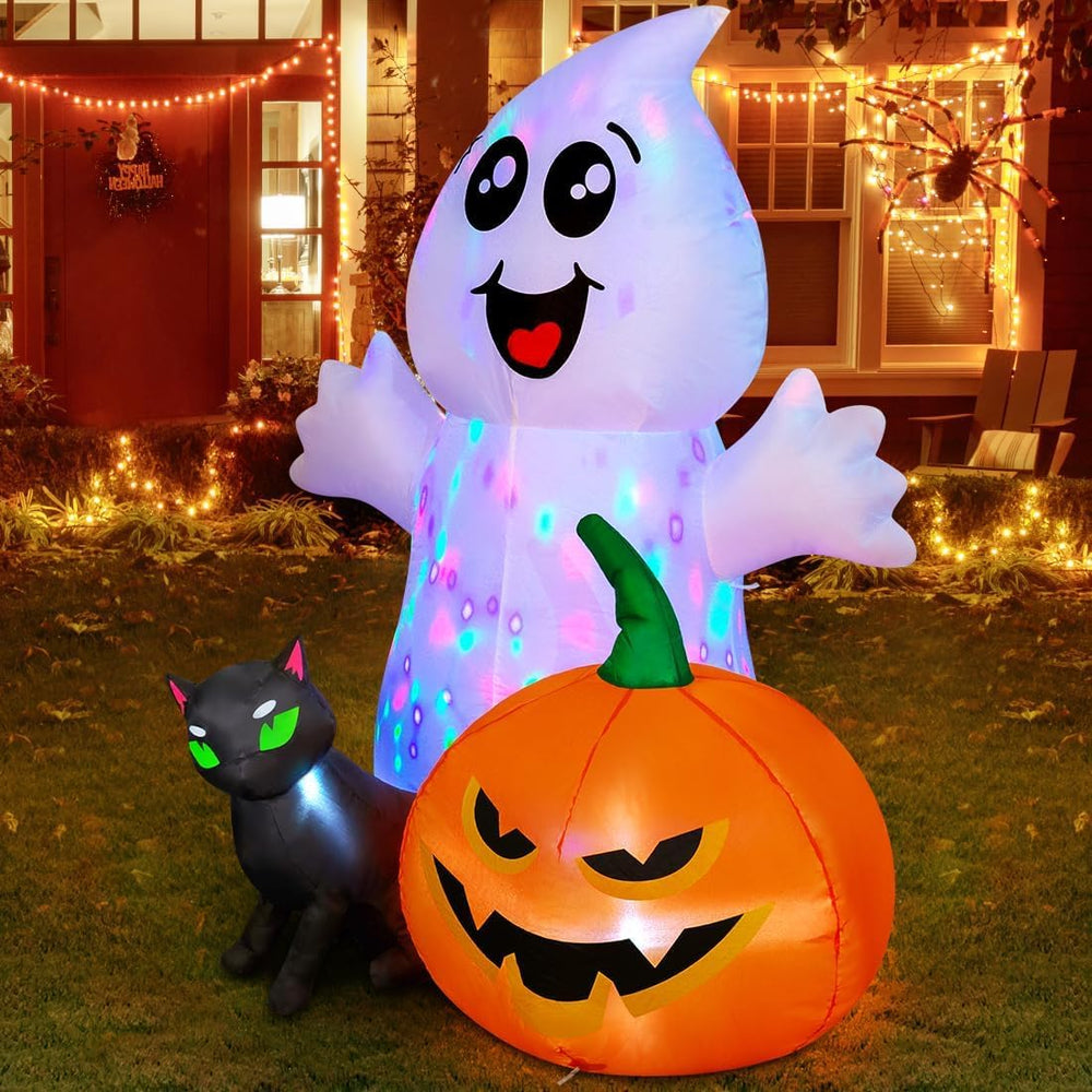 COMIN Halloween Inflatable 5FT Ghost with Black Cat and Pumpkin, Built-in LED...