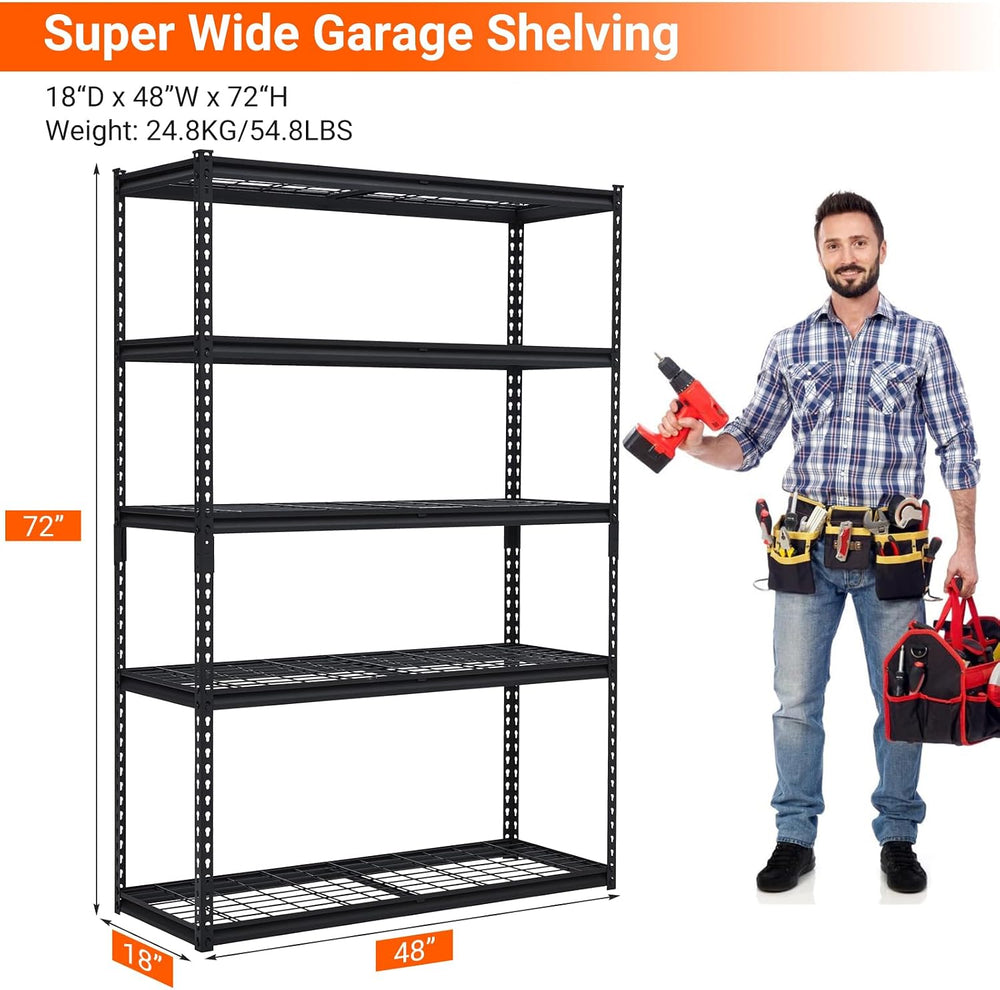 Heavy Duty 5-Tier Metal Storage Shelves - Adjustable Garage Shelving