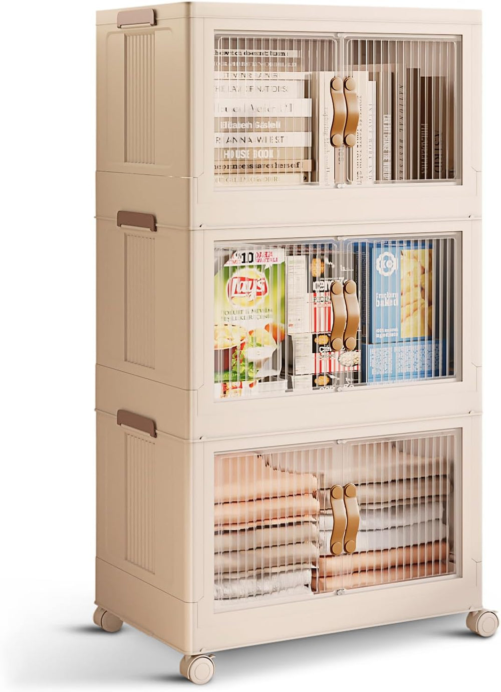 3 Tier Large Stackable Storage Bins with Lids Open Front & 360° Wheels 84...