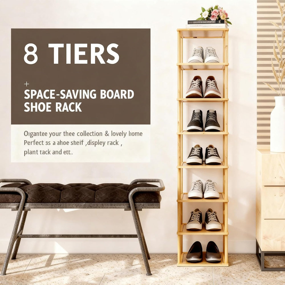Aniston 8 Tier Bamboo Shoe Rack, Free Standing Slim Narrow Shoe Storage, Vert...