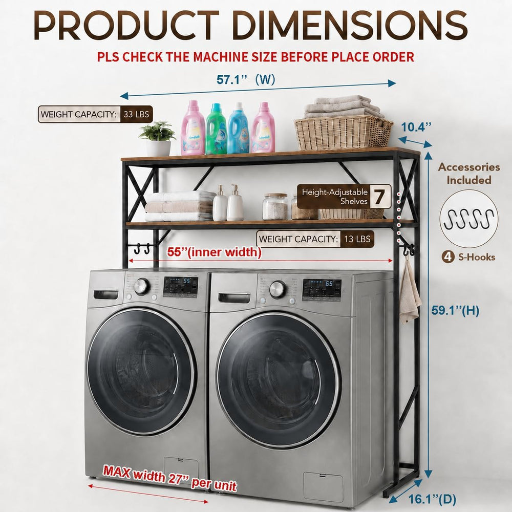 2 Tiers Over Washer and Dryer Storage Shelves,Espresso Oak