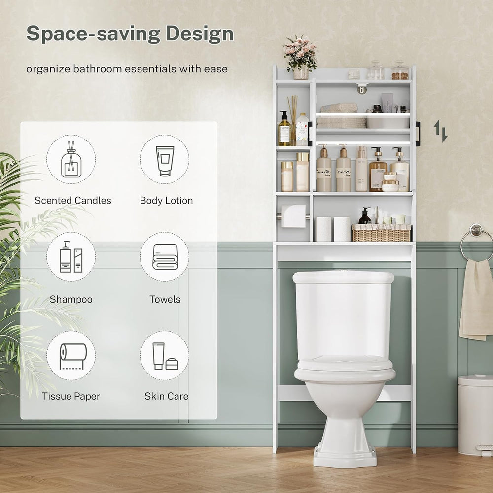 TEENFON Over The Toilet Storage Cabinet with 4 Open Shelves and Adjustable Sh...