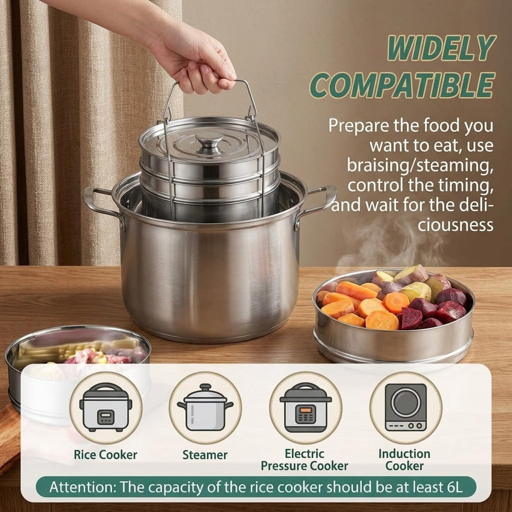 3-Tier Stackable Steamer Insert Pans, Stainless Steel for 6Qt 8Qt Pot