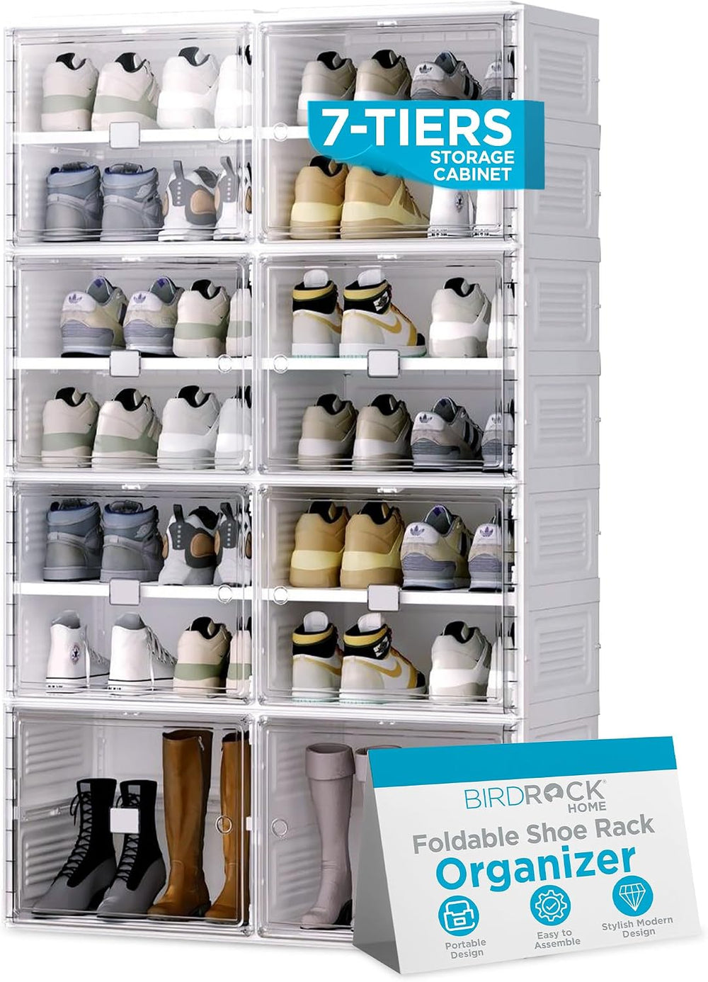 BIRDROCK HOME Shoe Rack for Closet Floor | 7 Tiers Freestanding Storage Cabin...