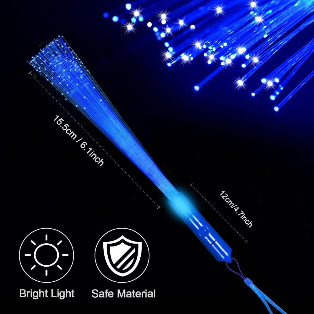 48 PCS Blue Glow Fiber Wands Sticks LED Light Wands 3 Modes Flashing Fiber Op...