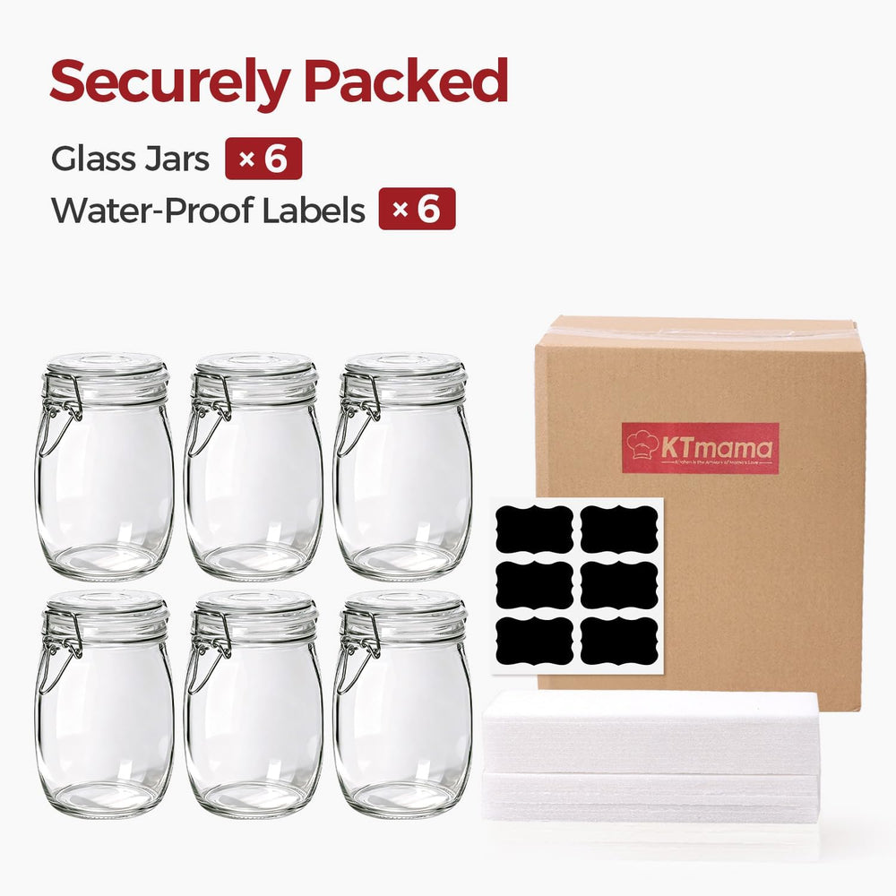 Glass Jars with Airtight Lids 34 oz 6 Pack Food Storage Pantry Round