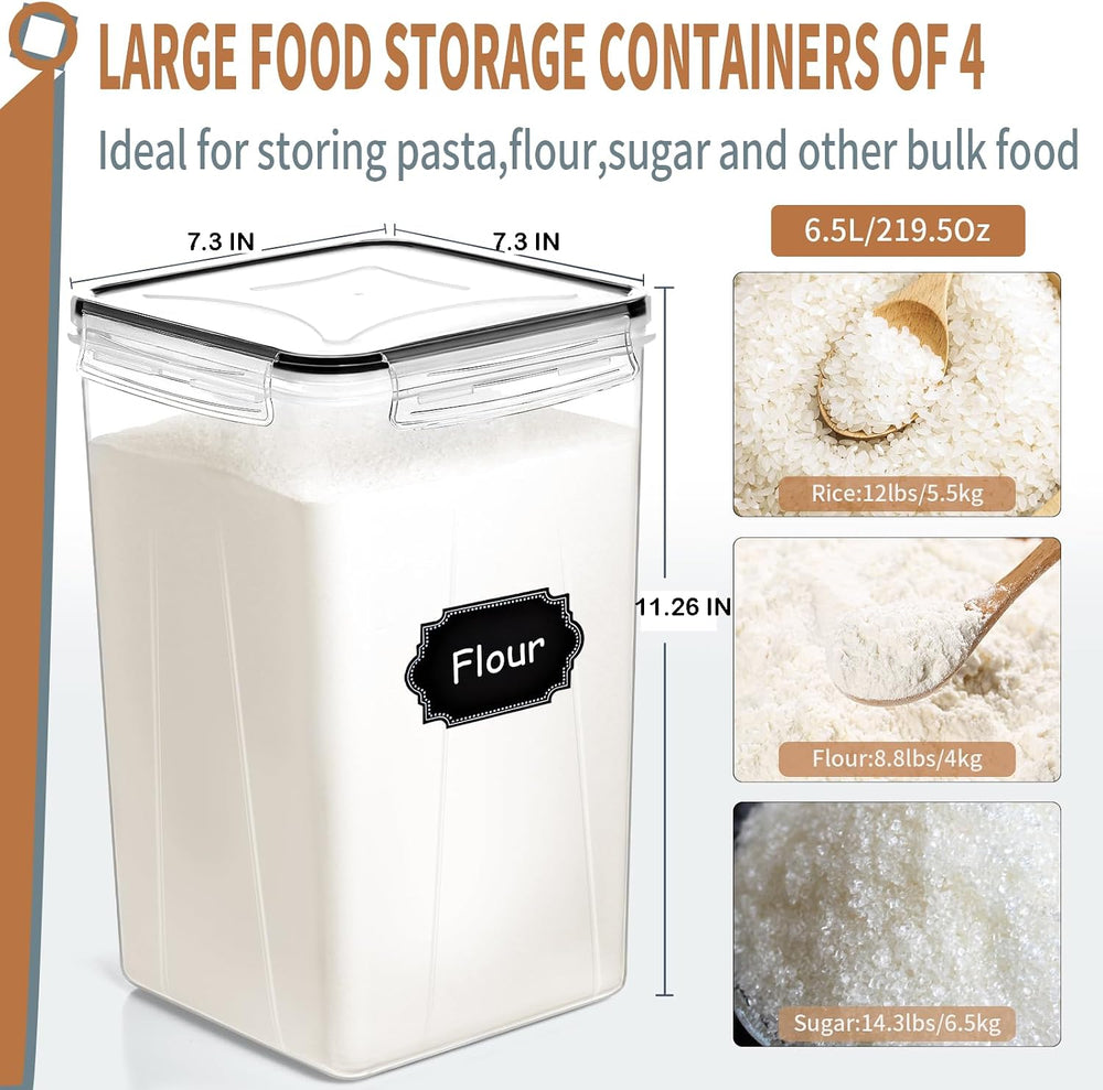 4pcs Large Tall Airtight Food Storage Containers with Lids - 6.5L / 5.9qt