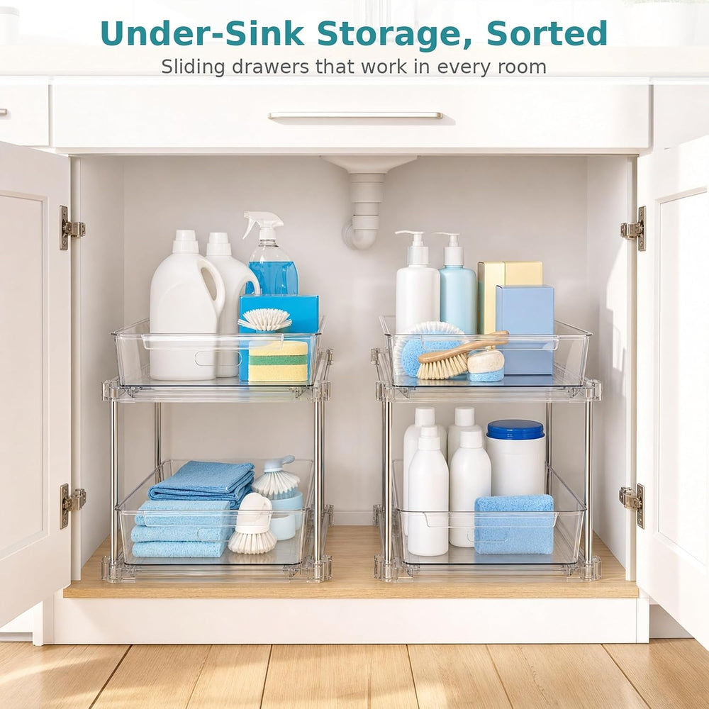 2-Tier Multi-Purpose Bathroom Under Sink Organizers and Storage, Stackable Ki...