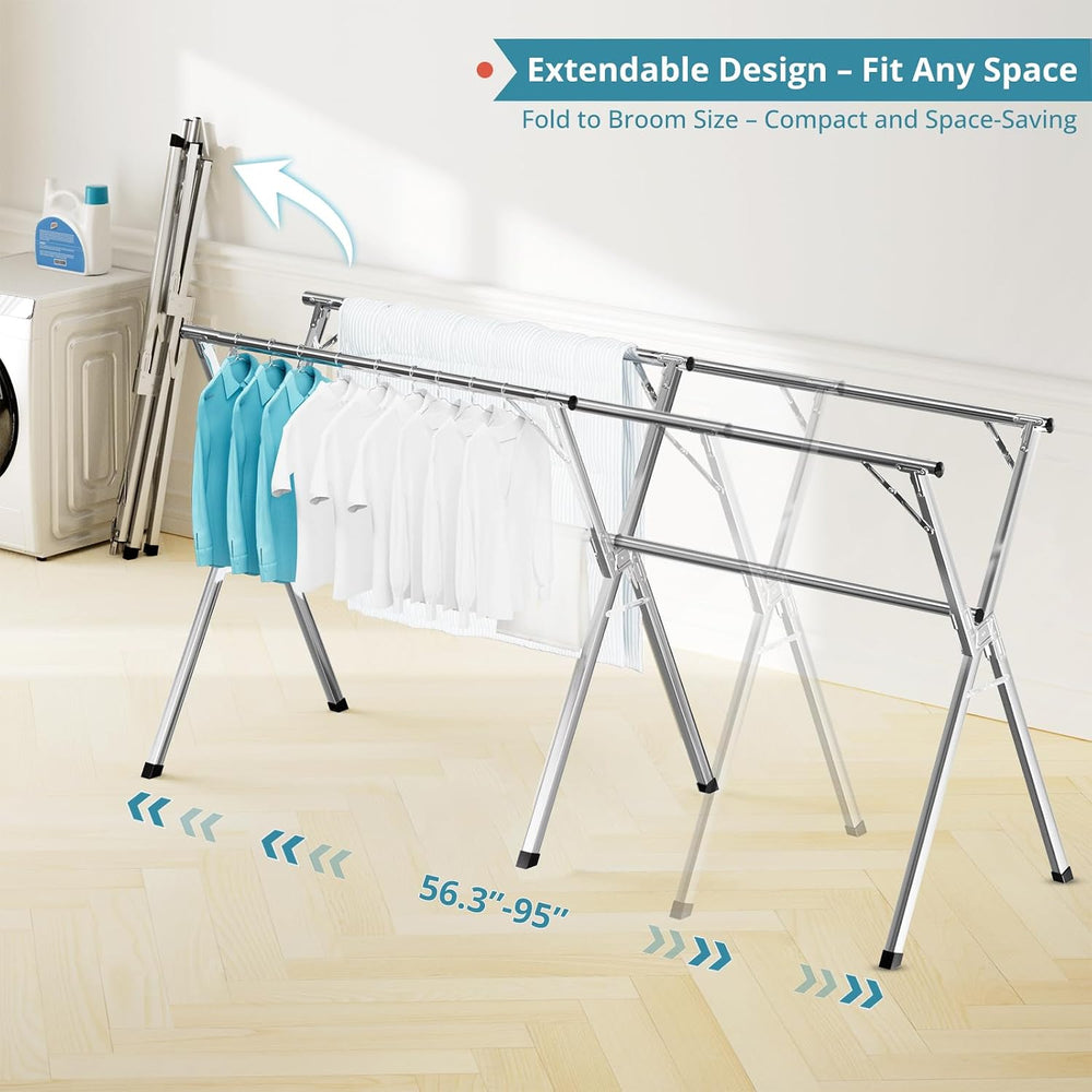 JAUREE 95 Inches Clothes Drying Rack, Drying Rack Clothing Folding Indoor Out...