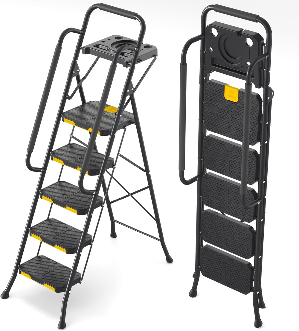 KINGRACK 5 Step Ladder, Sturdy Steel Step Stool with Anti-Slip Wide Pedals, H...