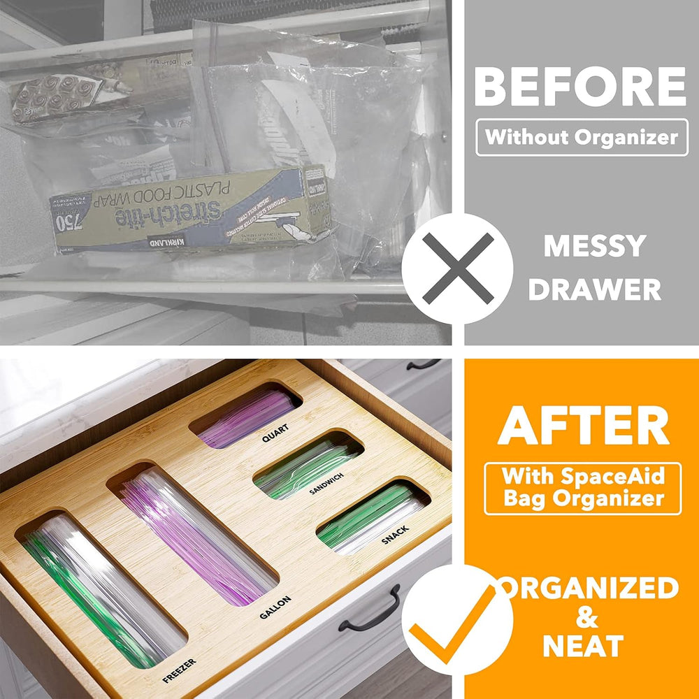 SpaceAid Bag Storage Organizer for Kitchen Drawer, Bamboo Organizer, Compatib...