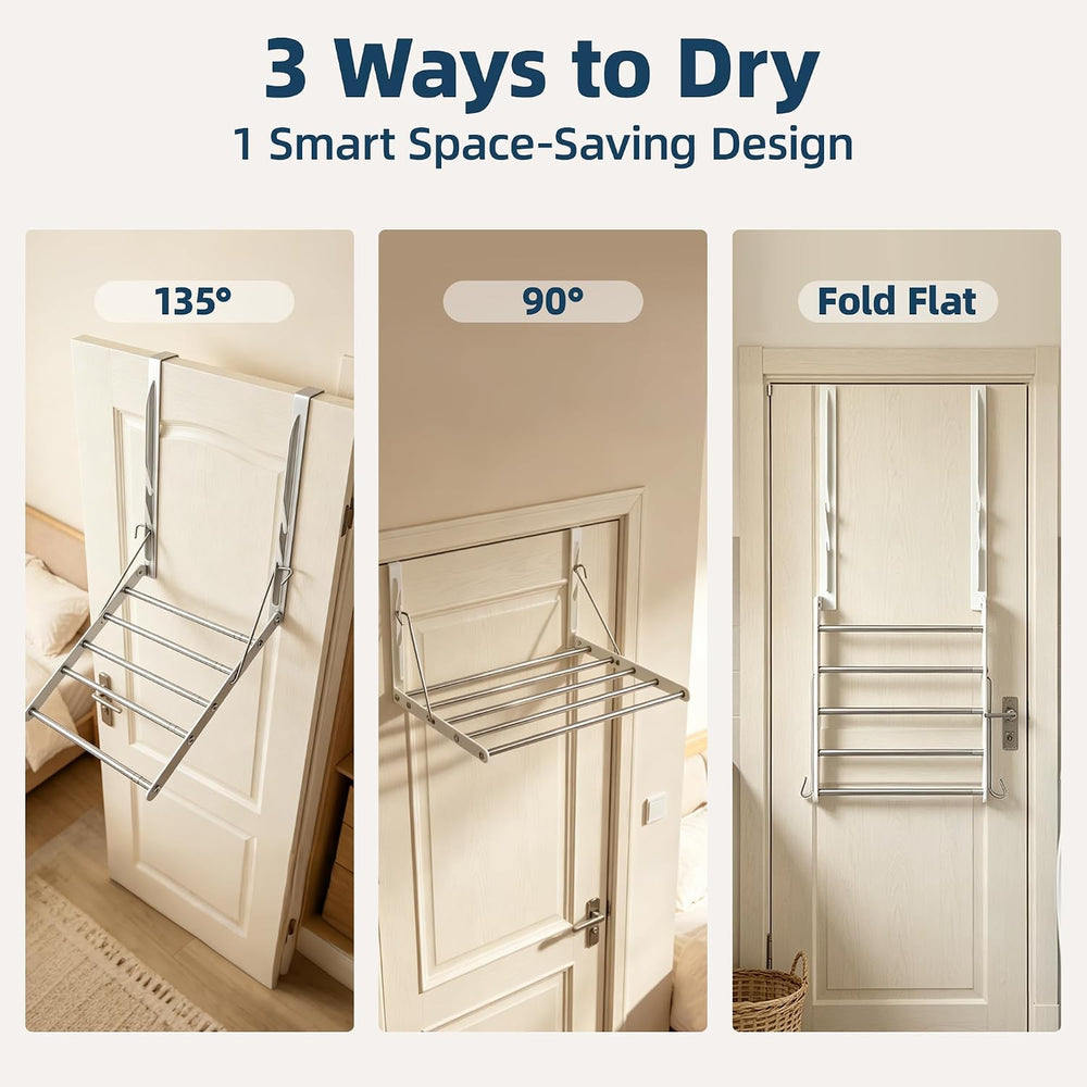 Over Door Clothes Drying Rack 13-23“ Adjustable Foldable Space Saving White