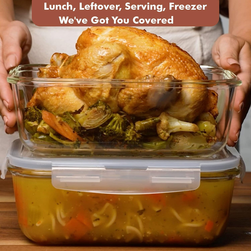 8 Cups/ 63 Oz 4 Piece (2 containers + 2 Lids) Large Glass Food Storage/ Bakin...