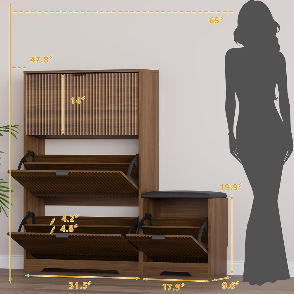 BORNOON Slim Shoe Cabinet with Bench for Entryway, Hidden Storage and Adjusta...