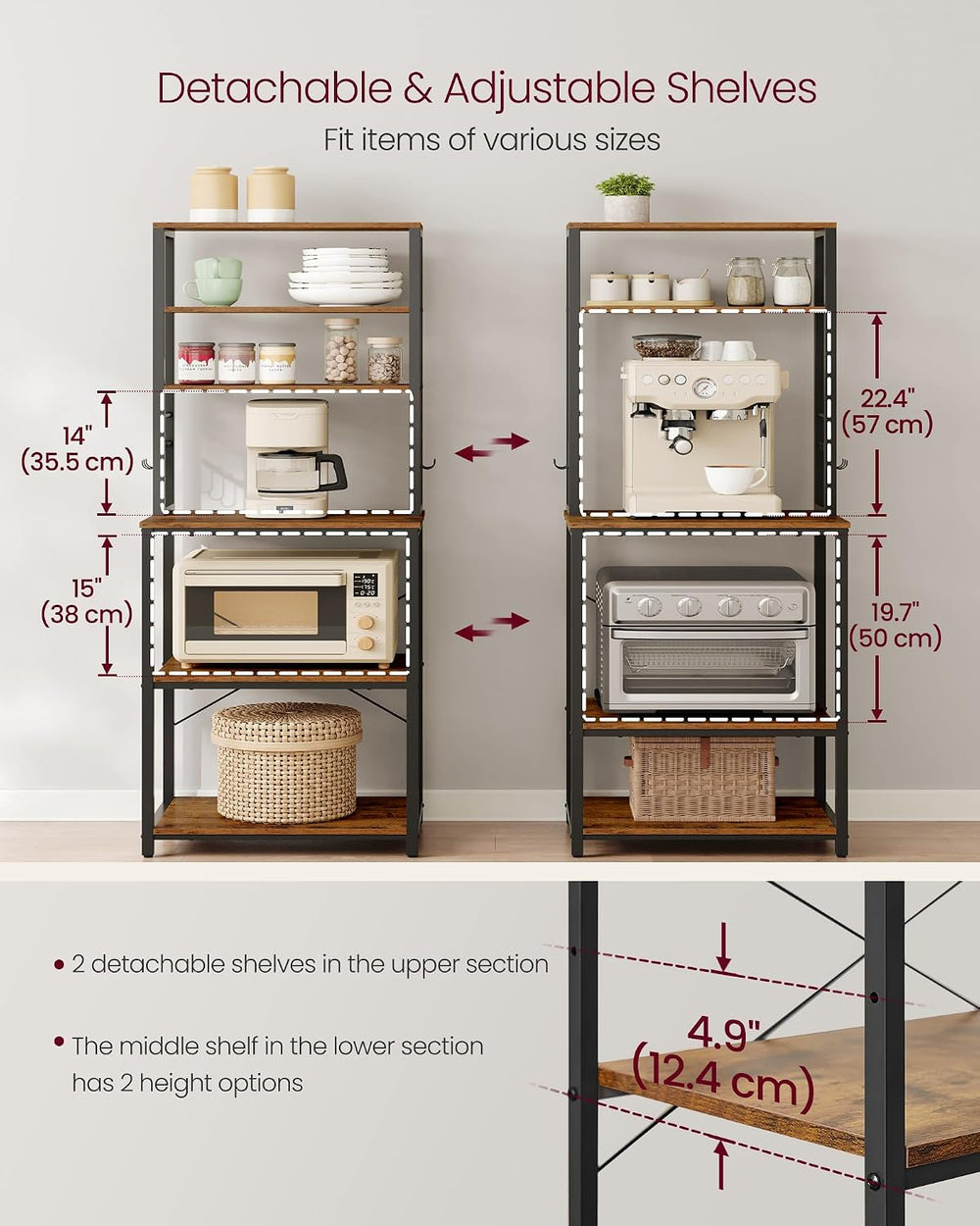 VASAGLE Coffee Bar, 23.6 Inches 6-Tier Baker's Rack with 6 Hooks