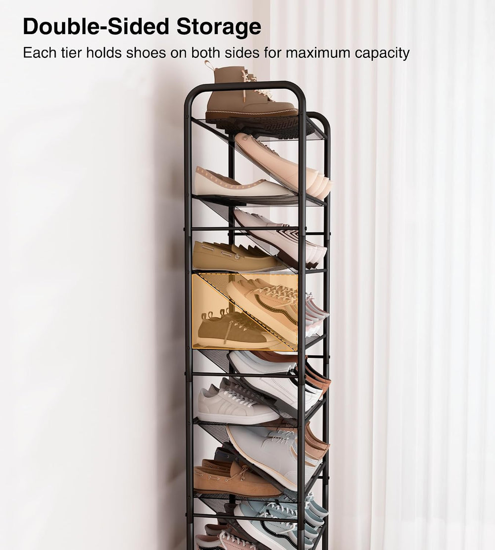 STO STO 8-Tier Narrow Shoe Rack with Lockable Wheels, Double-Sided Vinyl Mesh...