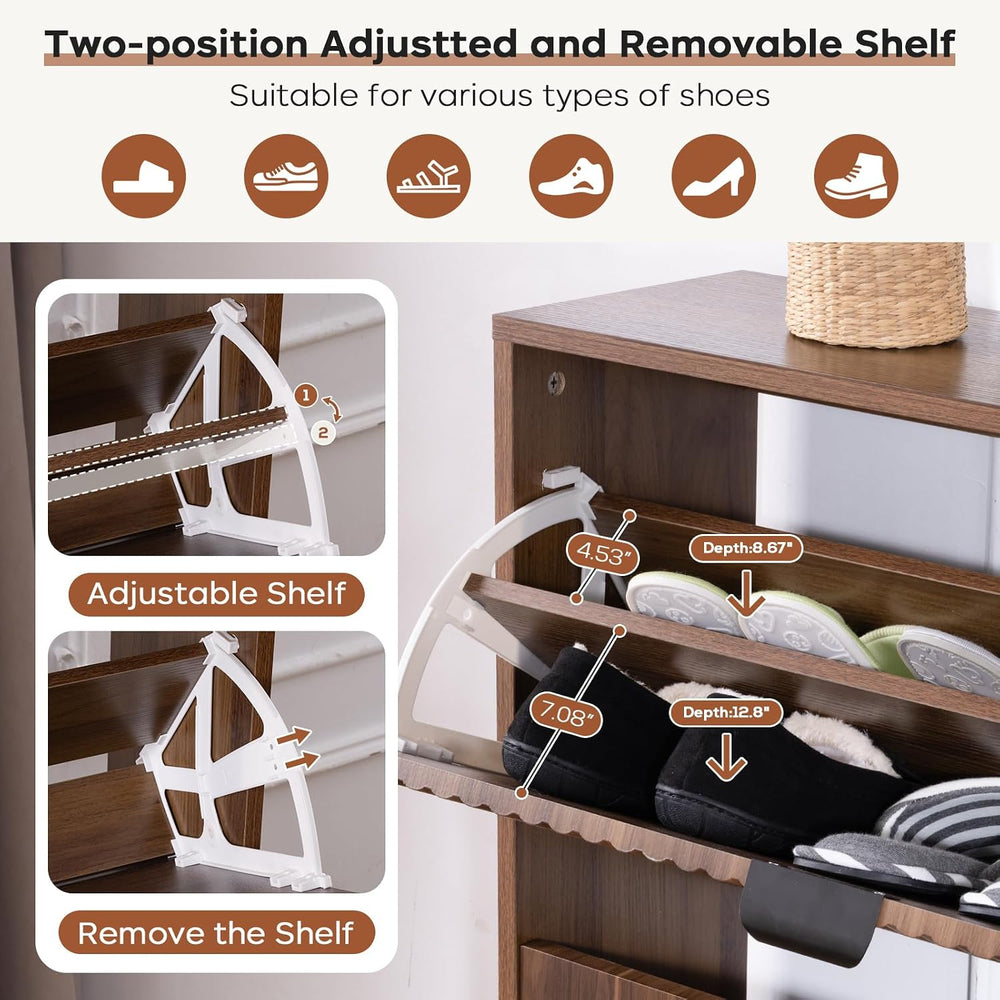 Shoe Cabinet Storage, Farmhouse Freestanding Organizer with 2 Flip Drawers