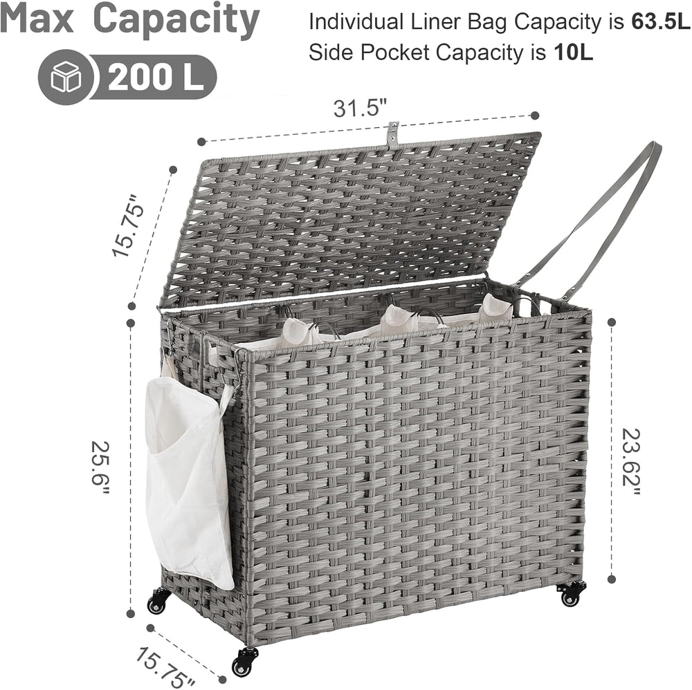 Laundry Hamper with Wheels, 52.8 Gallon(200L) Rolling Laundry Basket with Lid...