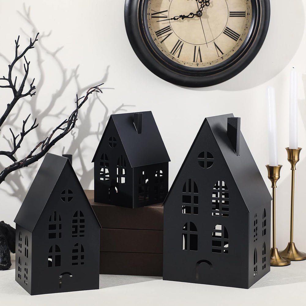 Beeveer 3 Pack Metal Halloween Haunted Houses Black Village House Decor