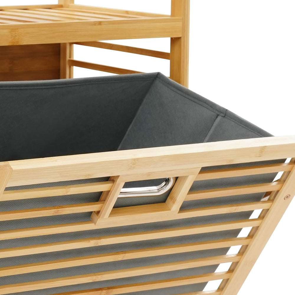 3-Tier Bamboo Tilt Out Laundry Basket,Floor Standing Laundry Hamper with Remo...