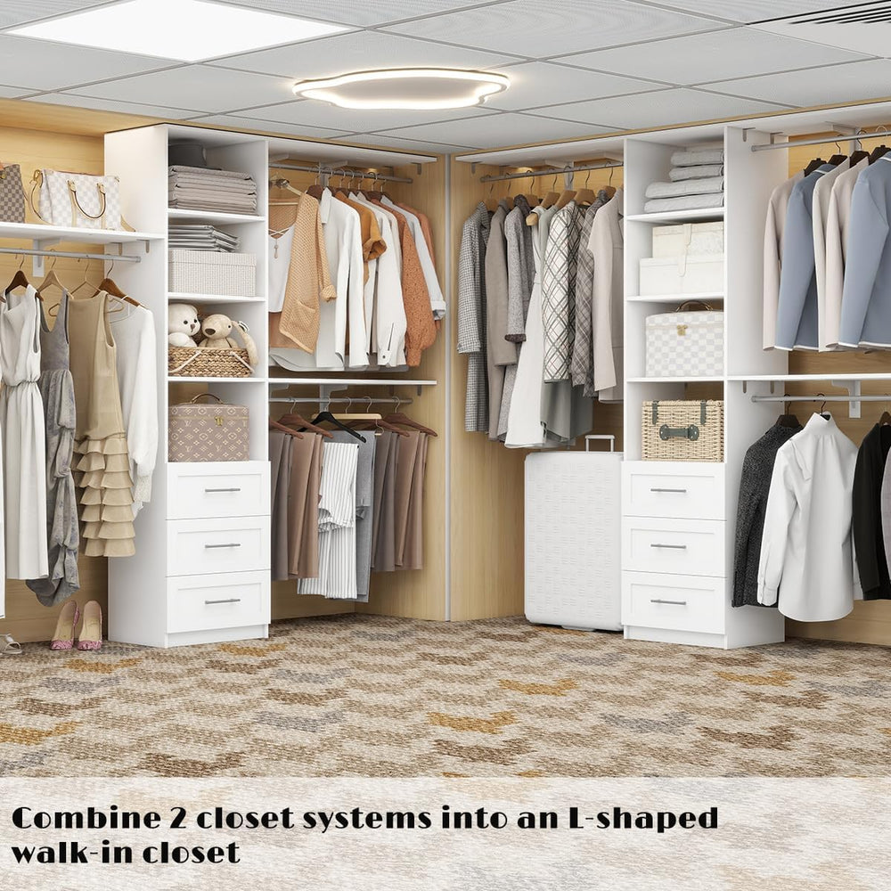 Dilando Closet Organizer System with Drawers, 5FT - 7.61FT Closet Shelving Sy...