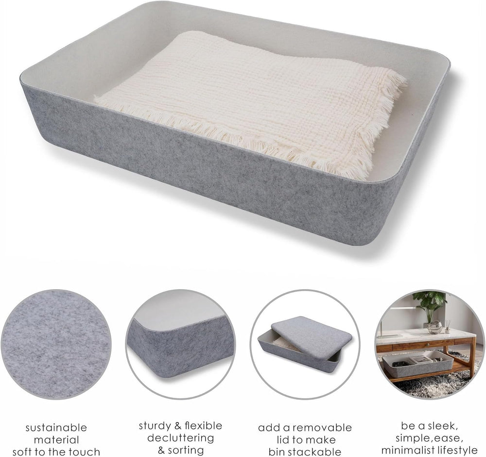 Welaxy Felt Underbed Storage Basket Gray shelf bin long shallow with Lid