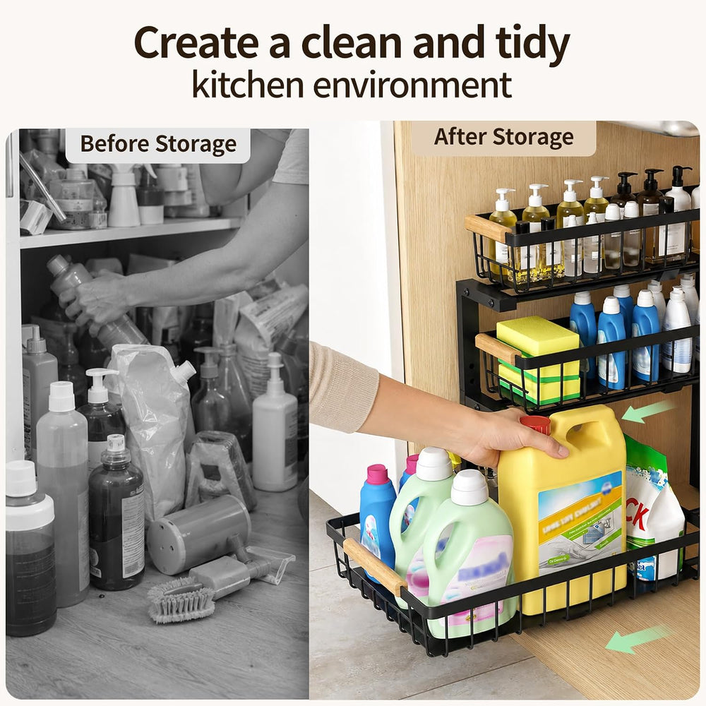 Three-Tier Under Sink Organizer Kitchen Bathroom, Grid, 2 Pack