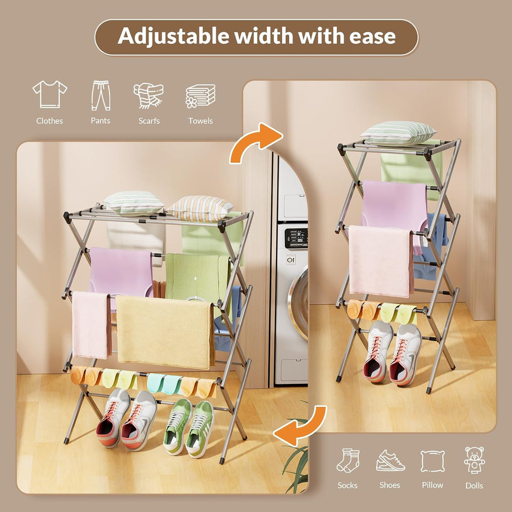 Collapsible Floor Drying Rack - Free Standing Accordion Laundry Dryer, Retrac...