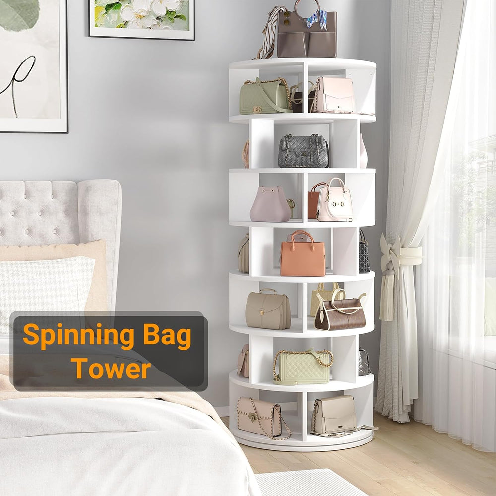 Aheaplus Rotating Shoe Rack Tower, 7-Tier Spinning Shoe Rack 360 Revolving Sh...