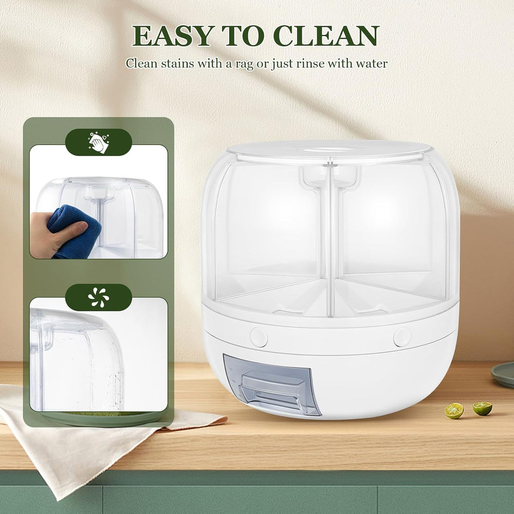 Grain Storage Container Dispenser 360° 6 Grids Rotating Food Dispenser Kitche...